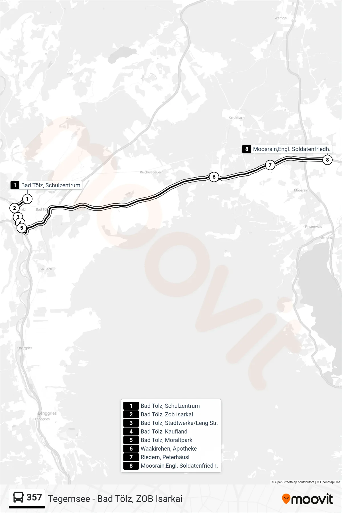 Linie 357 (Bus) Richtung Moosrain,Engl. Soldatenfriedh.: Route und Haltestellen auf der Karte