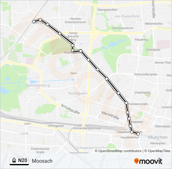 Straßenbahnlinie N20 Karte