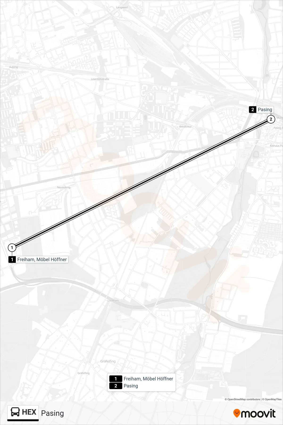 HEX bus Line (Pasing) route and stops on a map