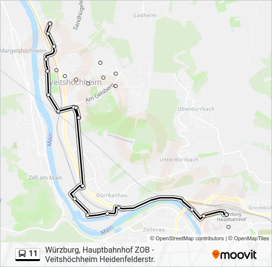 Автобус 11: карта маршрута
