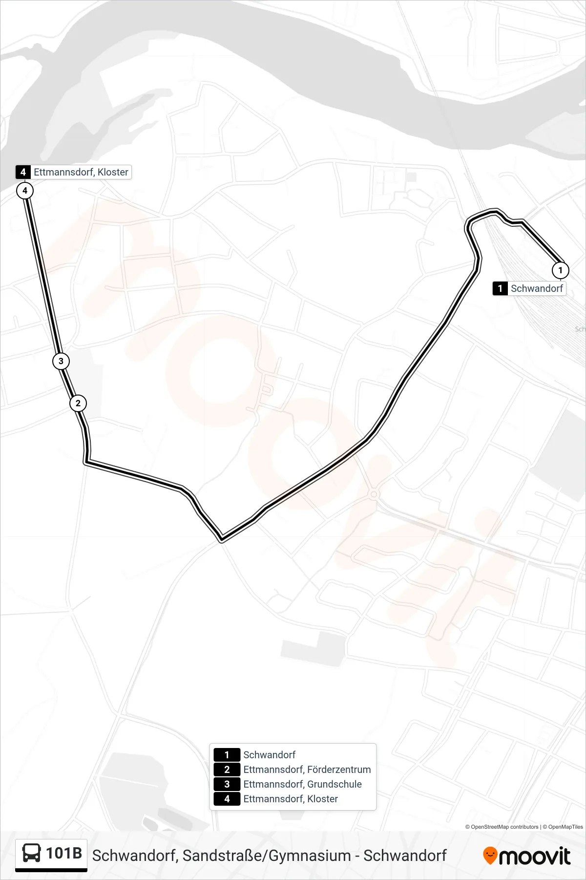 Linie 101B (Bus) Richtung Ettmannsdorf Kloster: Route und Haltestellen auf der Karte