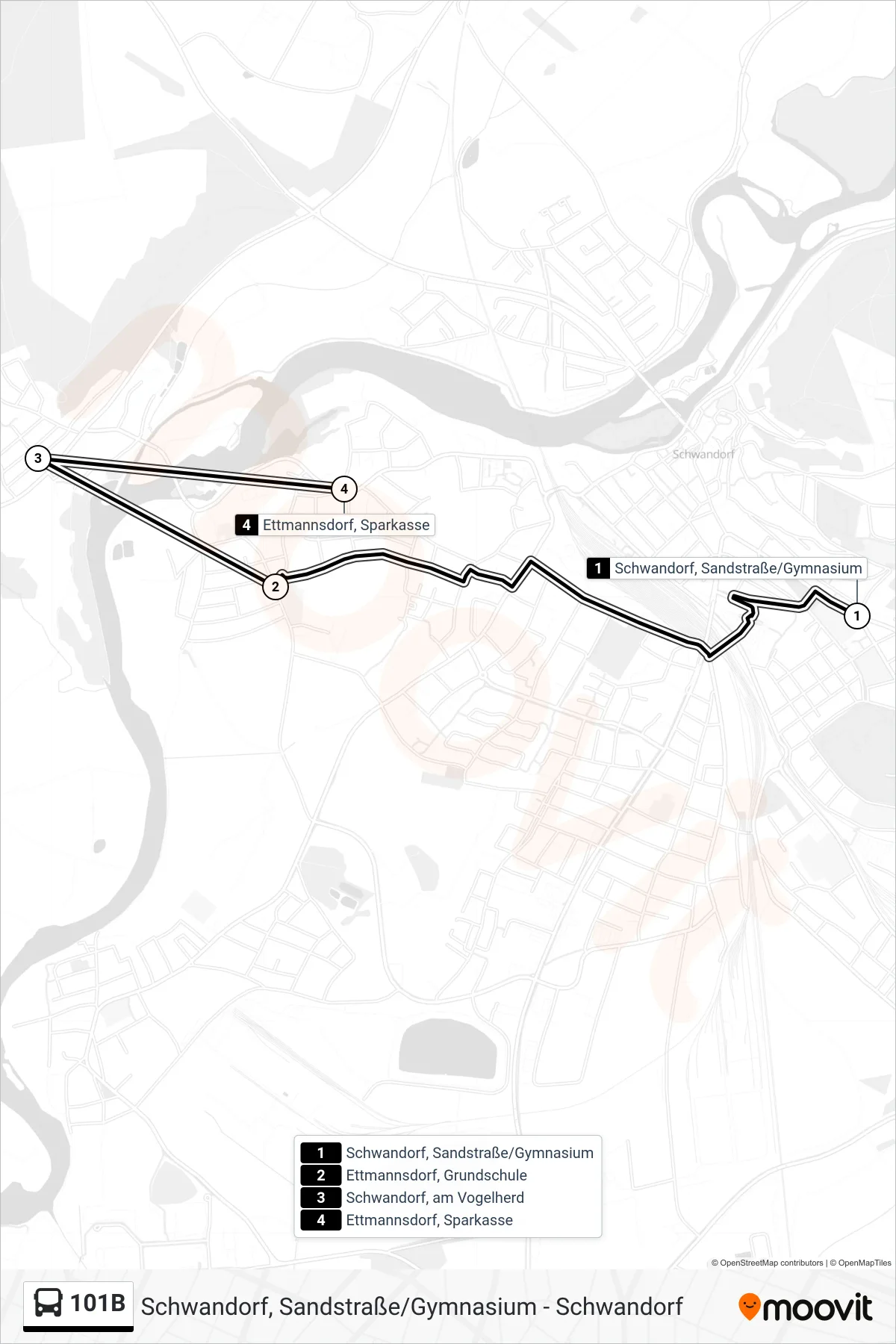 Linie 101B (Bus) Richtung Ettmannsdorf West: Route und Haltestellen auf der Karte