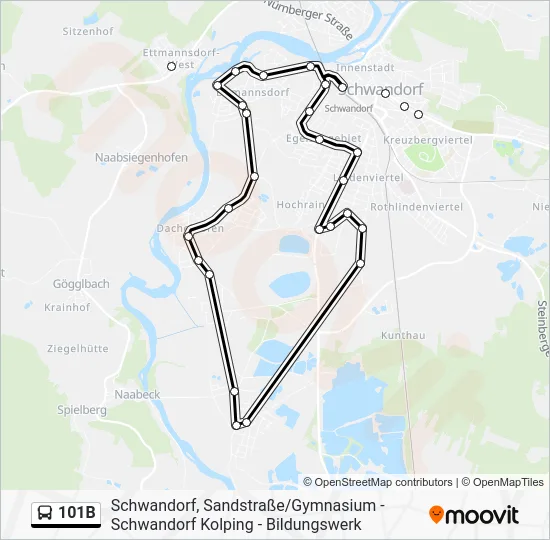 Автобус 101B: карта маршрута