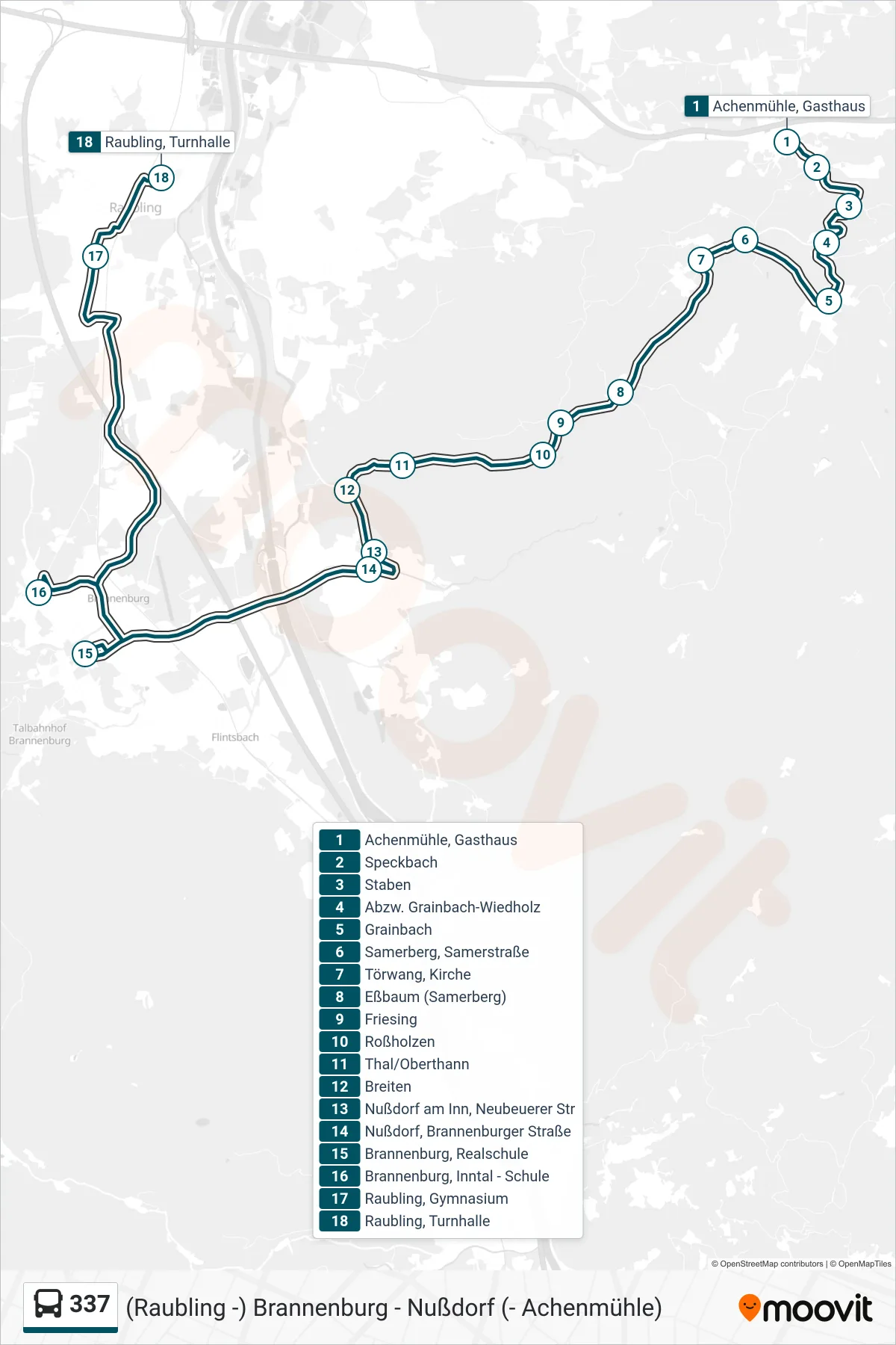 Linie 337 (Bus) Richtung Turnhalle: Route und Haltestellen auf der Karte