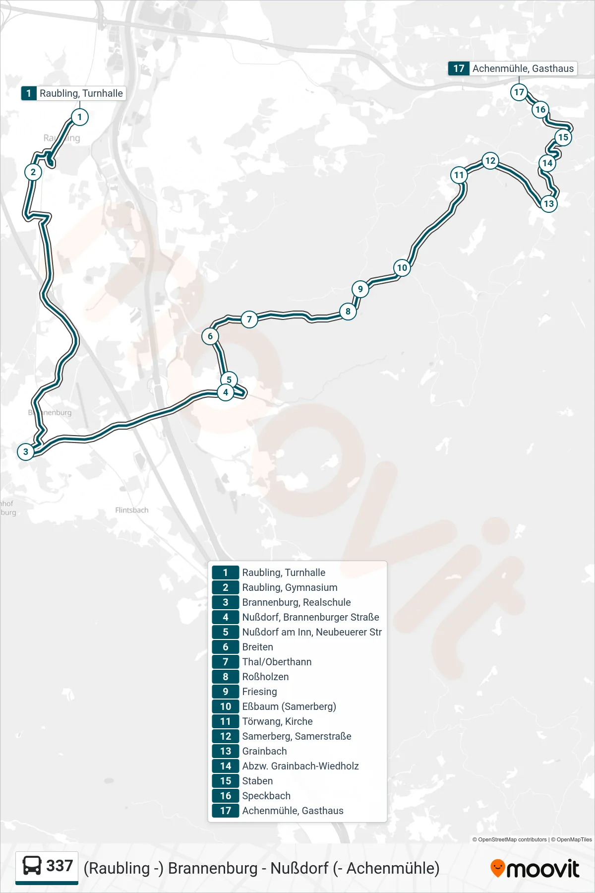 337 bus Line (Gasthaus) route and stops on a map