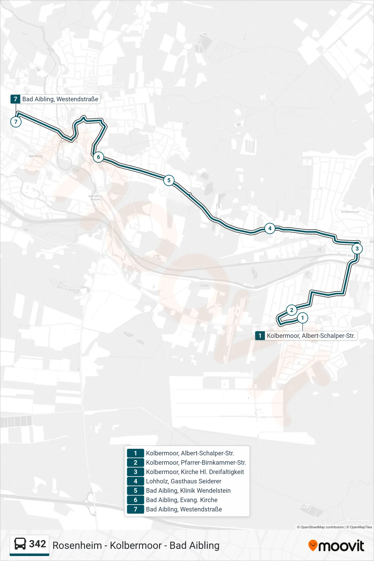 342 bus Line (Westendstraße) route and stops on a map