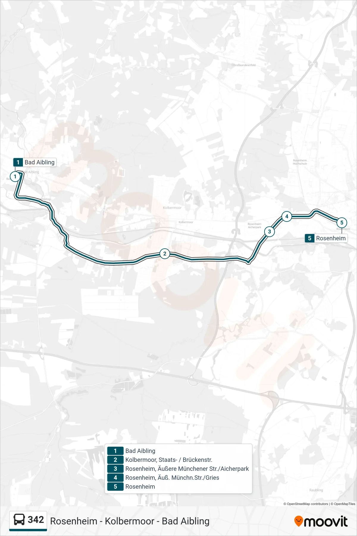 Linie 342 (Bus) Richtung Rosenheim: Route und Haltestellen auf der Karte