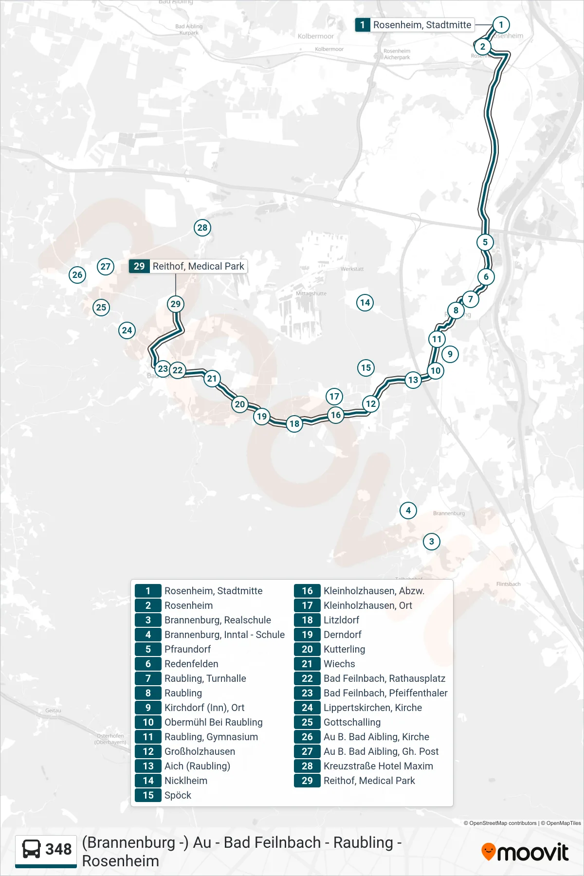 348 bus Line (Medical Park) route and stops on a map