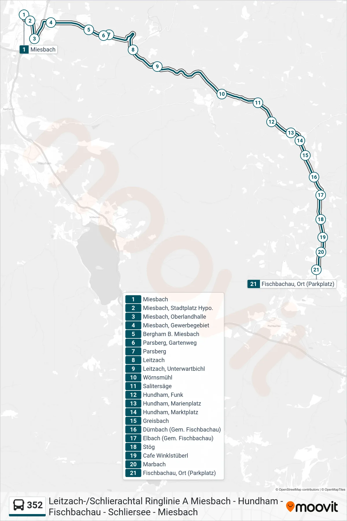352 bus Line (Ort (Parkplatz)) route and stops on a map