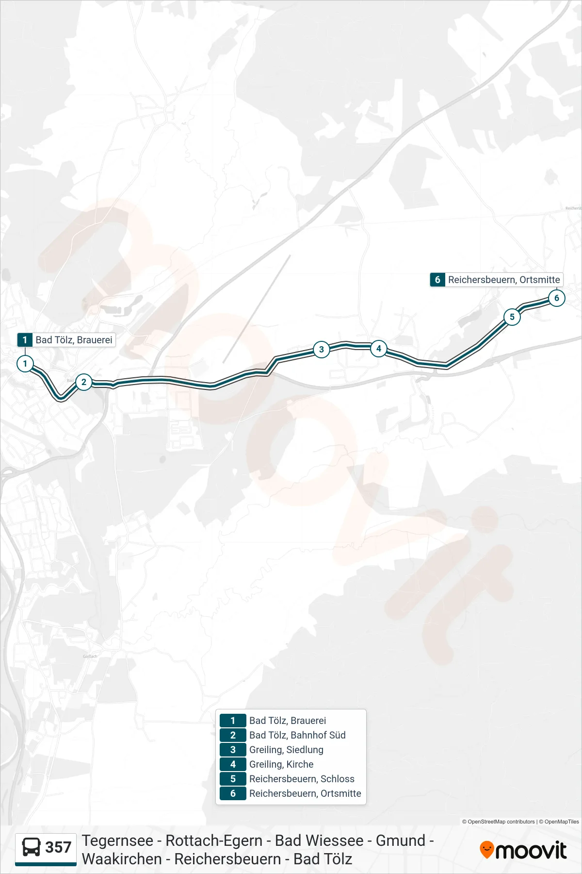 357 bus Line (Ortsmitte) route and stops on a map