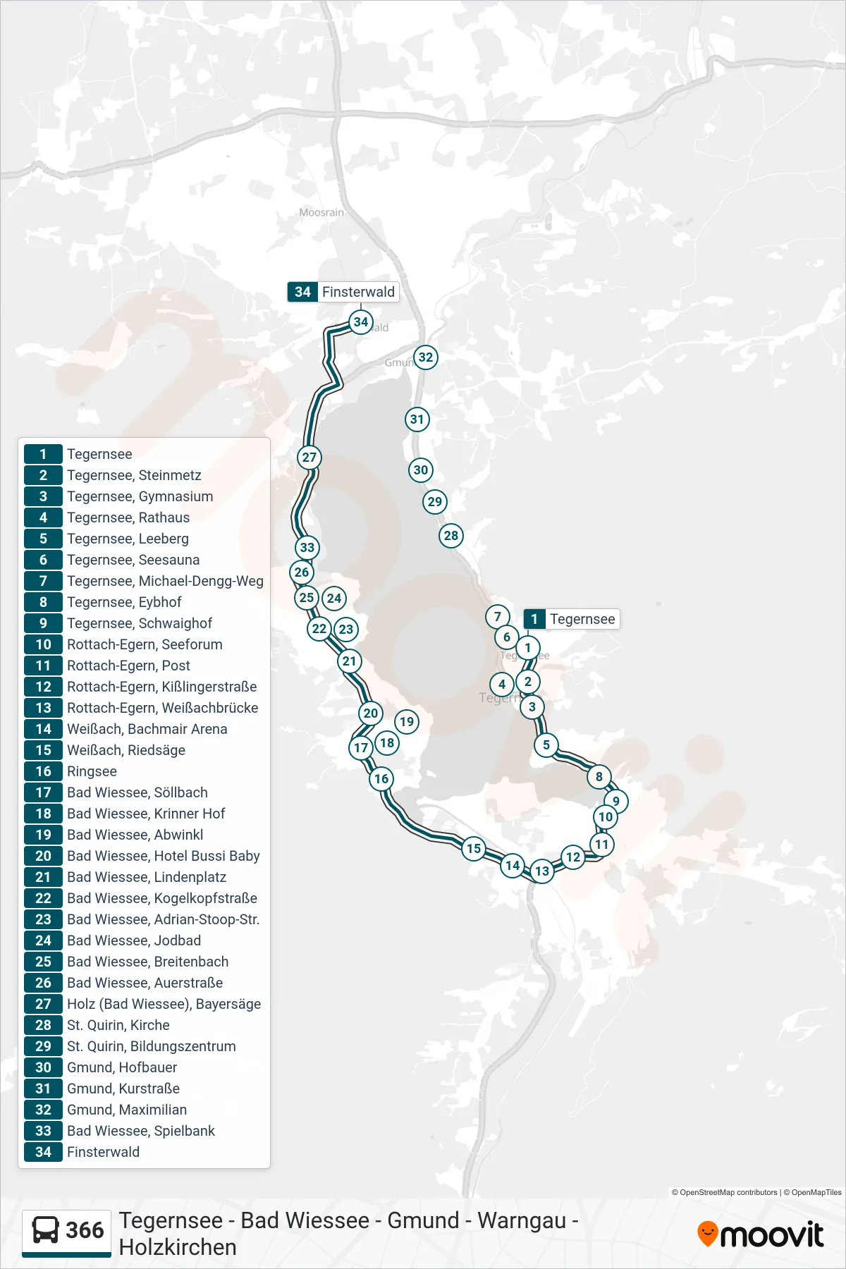 Linie 366 (Bus) Richtung Finsterwald: Route und Haltestellen auf der Karte