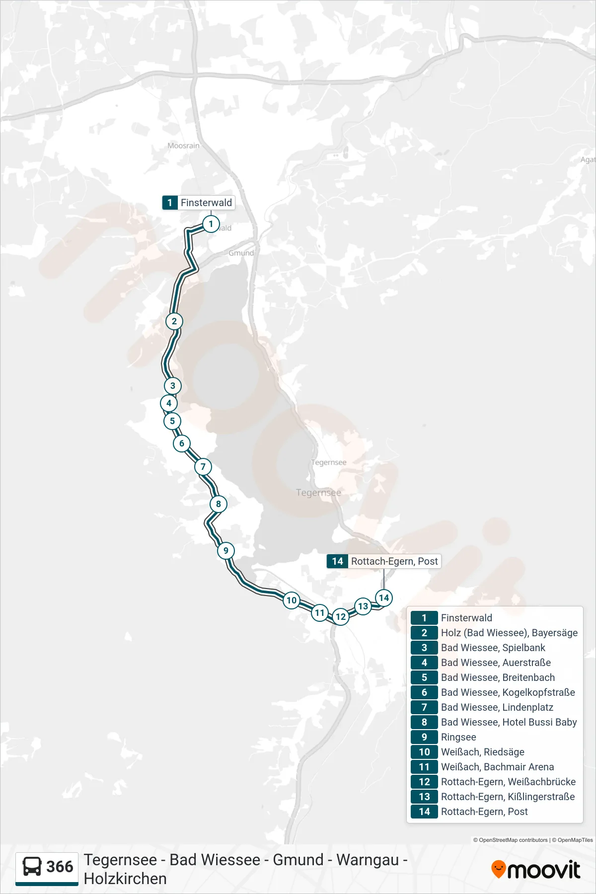 Linie 366 (Bus) Richtung Post: Route und Haltestellen auf der Karte