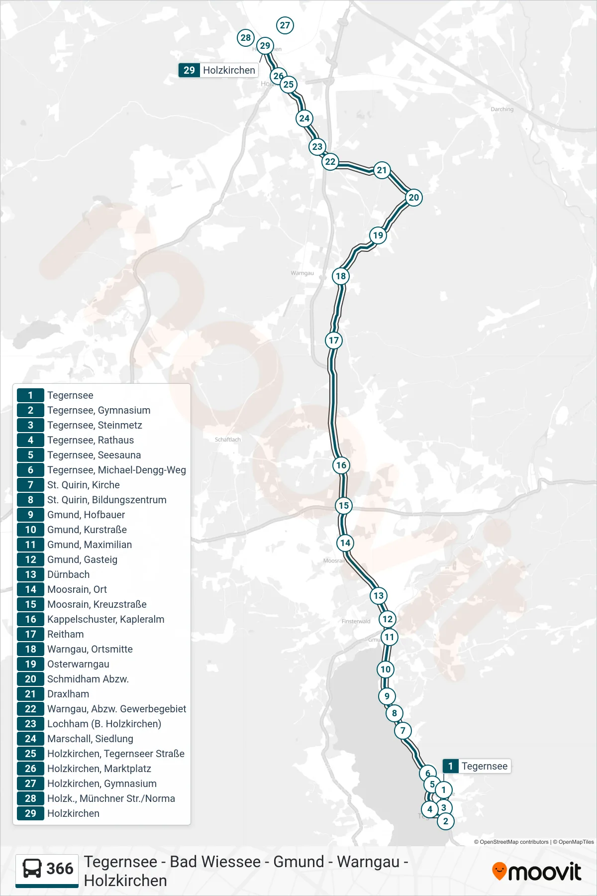 Linie 366 (Bus) Richtung Holzkirchen: Route und Haltestellen auf der Karte