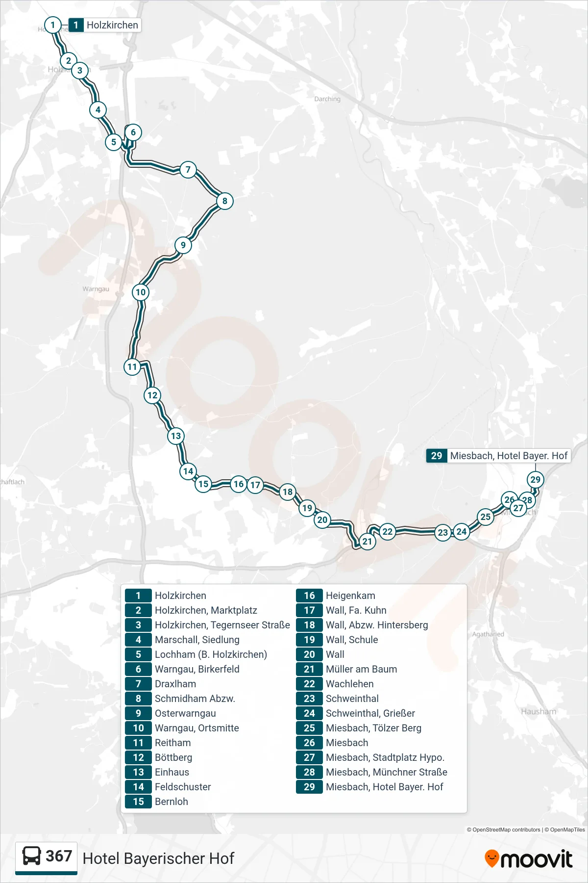 367 bus Line (Hotel Bayerischer Hof) route and stops on a map