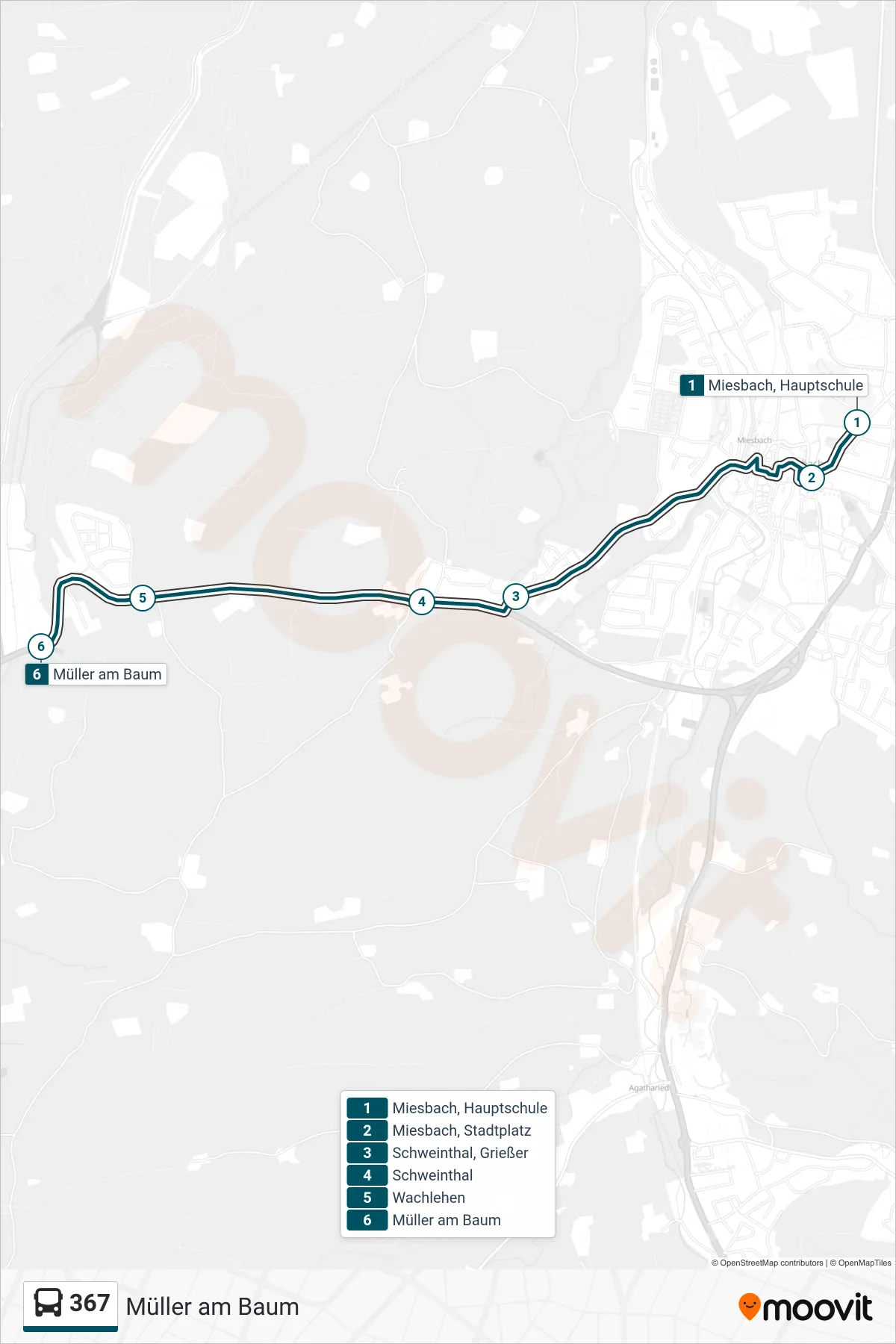 Linie 367 (Bus) Richtung Müller am Baum: Route und Haltestellen auf der Karte