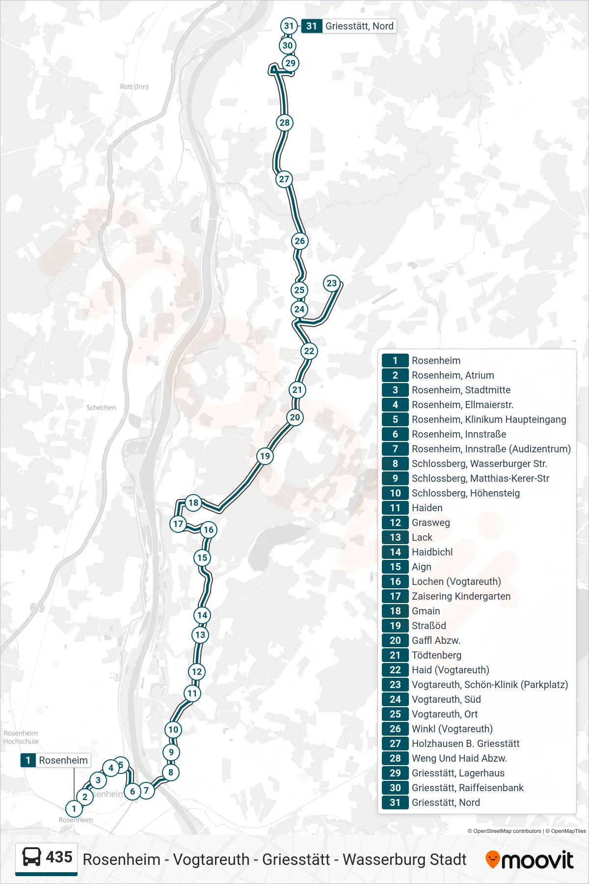 Linie 435 (Bus) Richtung Nord: Route und Haltestellen auf der Karte