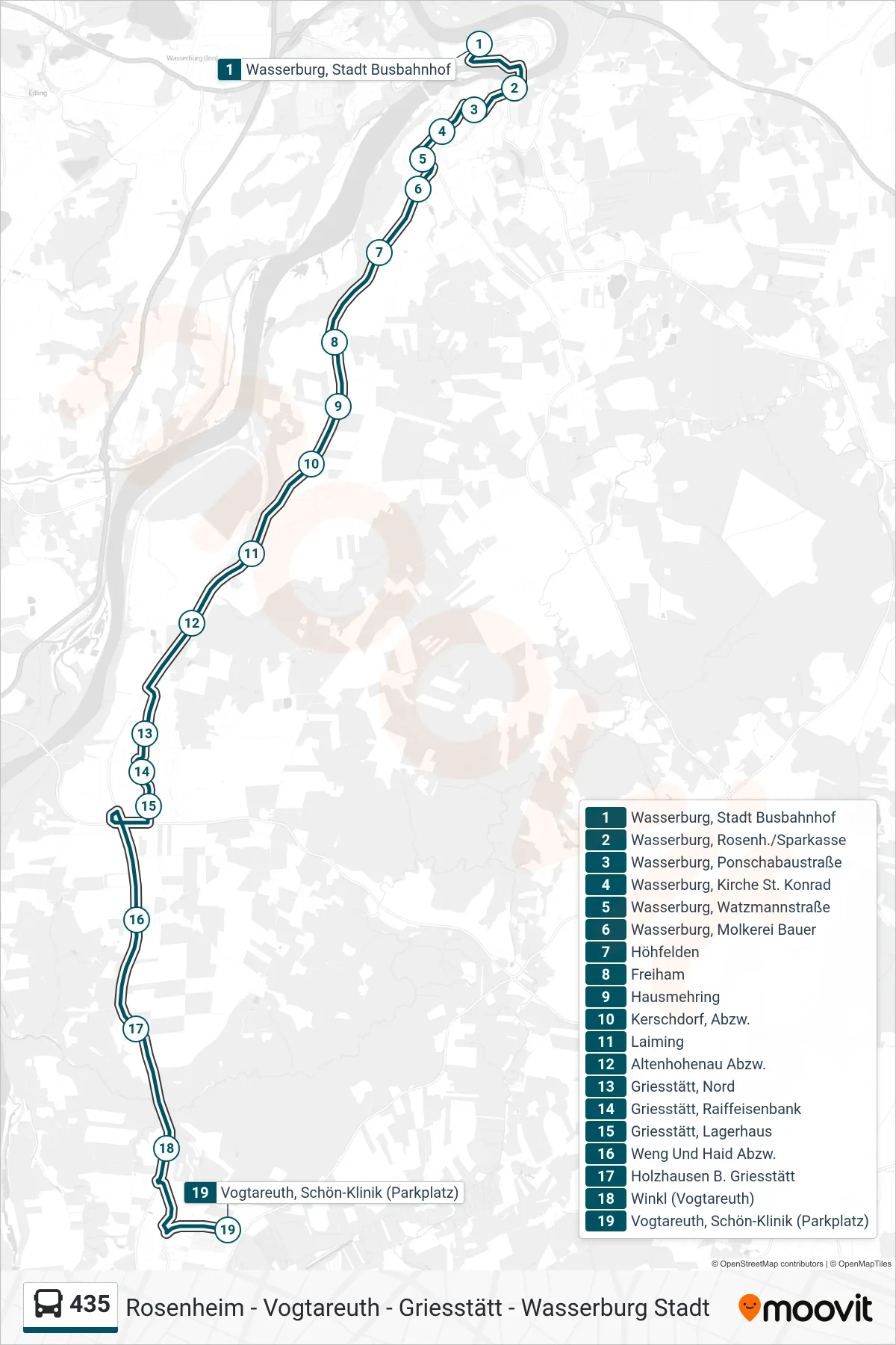 435 bus Line (Schön-Klinik (Parkplatz)) route and stops on a map