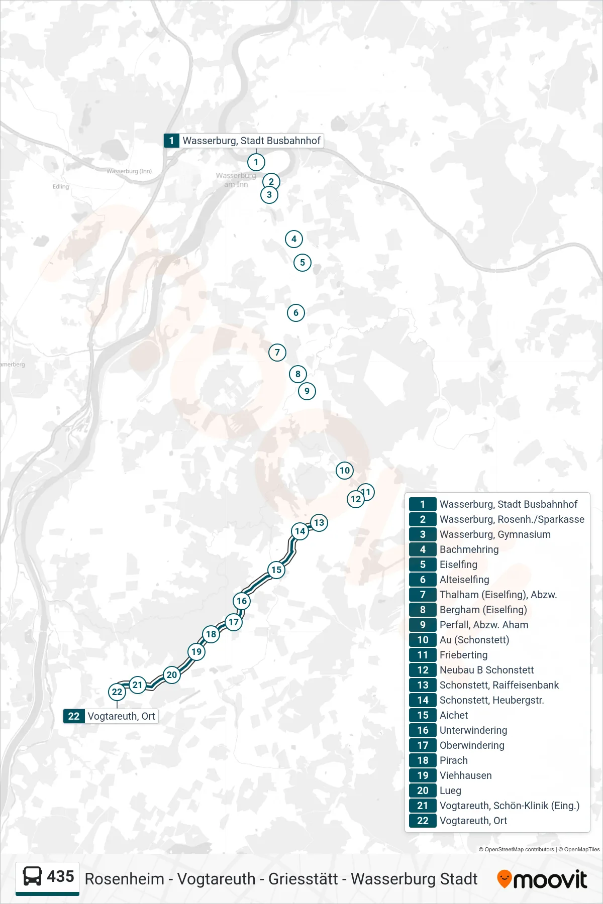 435 bus Line (Ort) route and stops on a map
