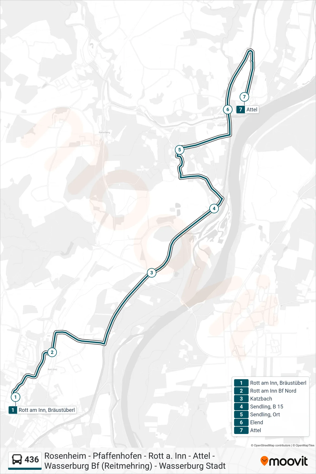 436 bus Line (Attel) route and stops on a map
