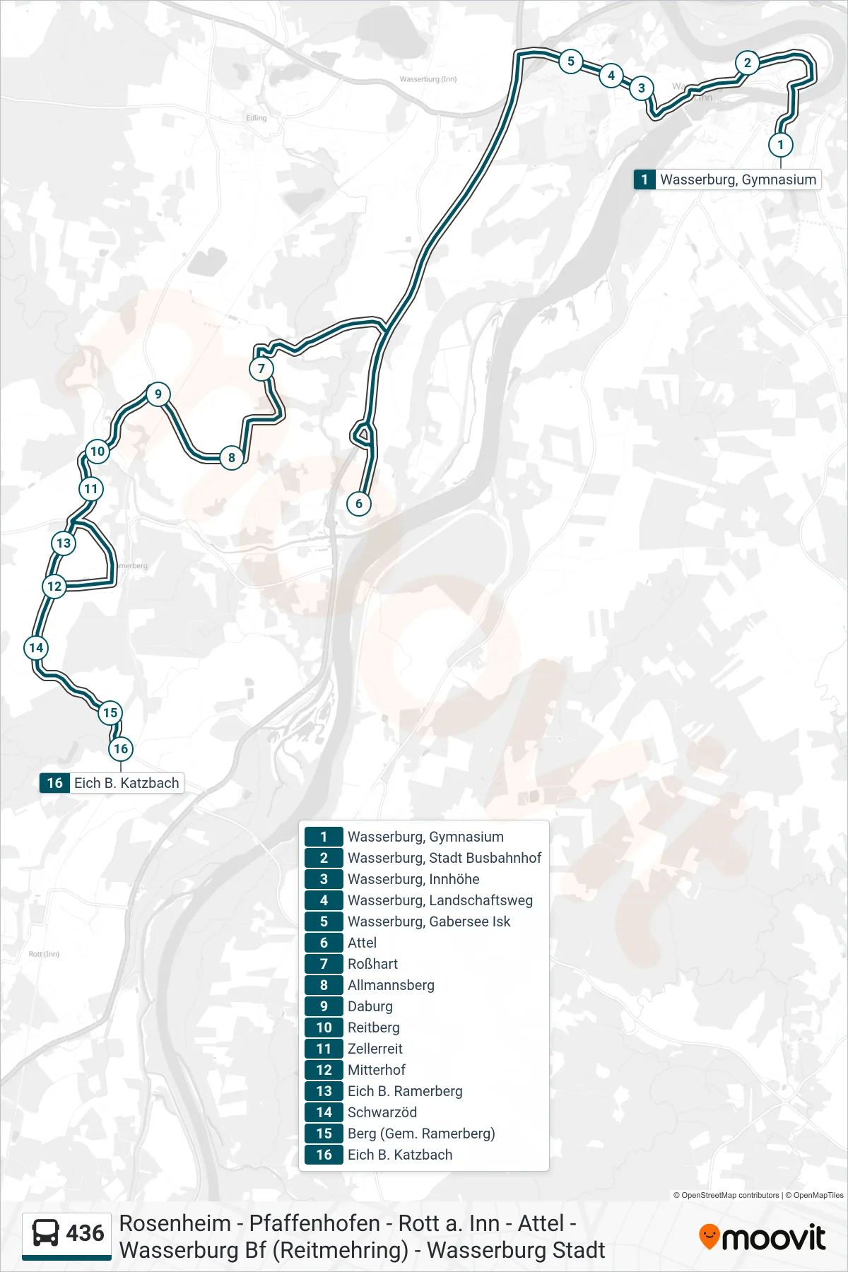 436 bus Line (Eich B. Katzbach) route and stops on a map