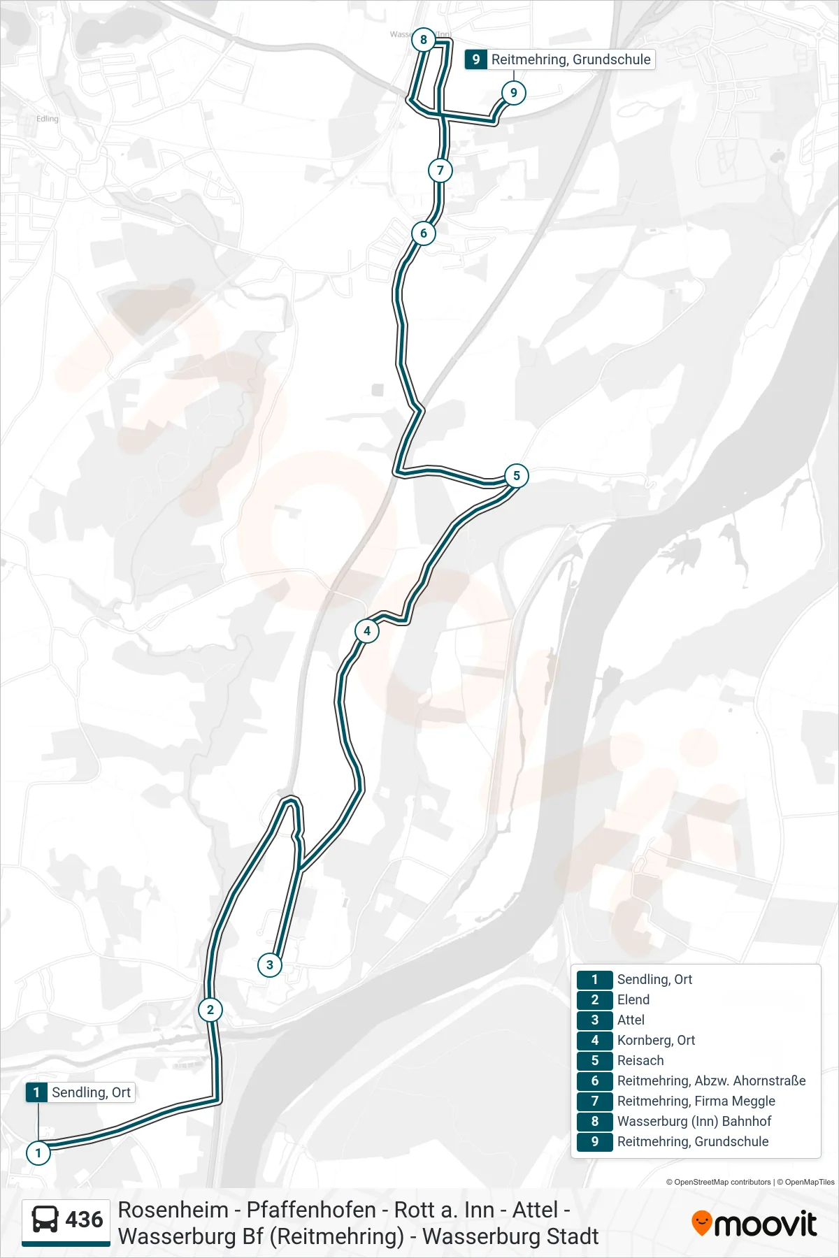 436 bus Line (Grundschule) route and stops on a map