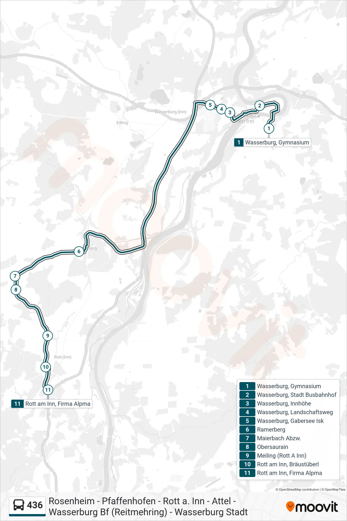 436 bus Line (Firma Alpma) route and stops on a map