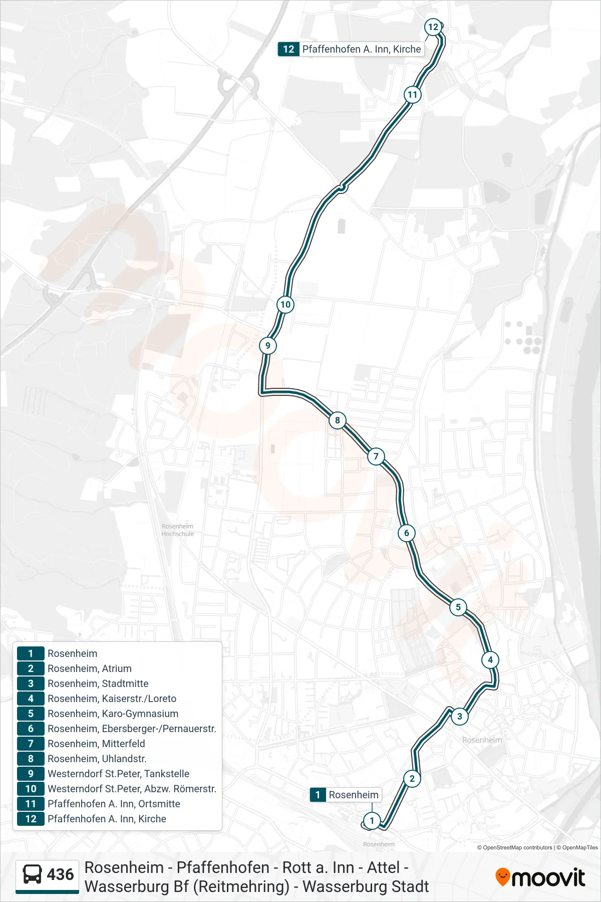 Linie 436 (Bus) Richtung Kirche: Route und Haltestellen auf der Karte