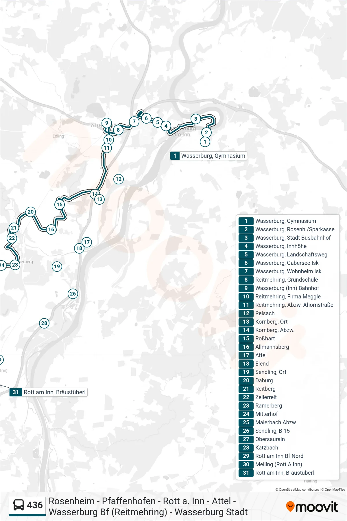436 bus Line (Bräustüberl) route and stops on a map