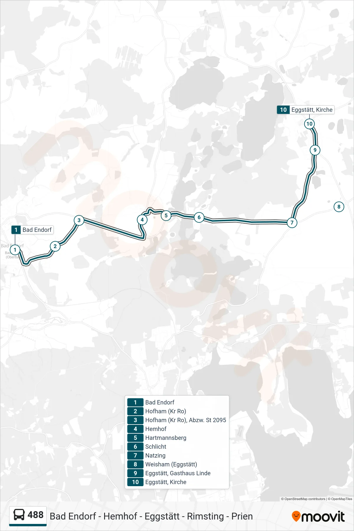 Linie 488 (Bus) Richtung Kirche: Route und Haltestellen auf der Karte