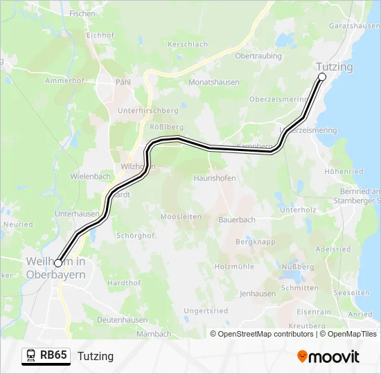 Поезд RB65: карта маршрута