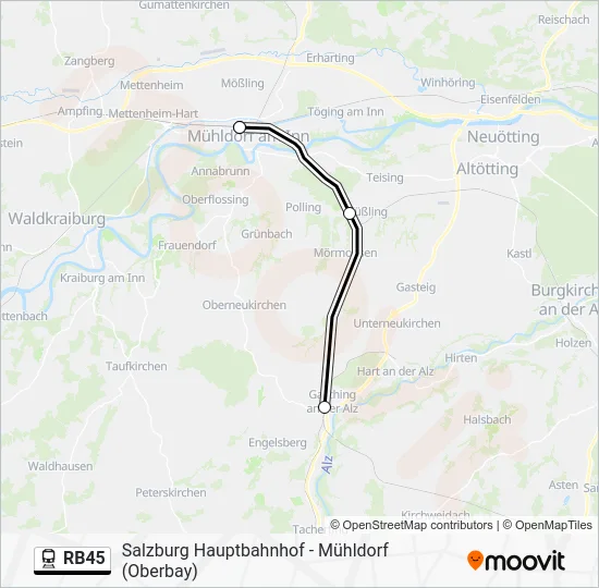 Поезд RB45: карта маршрута