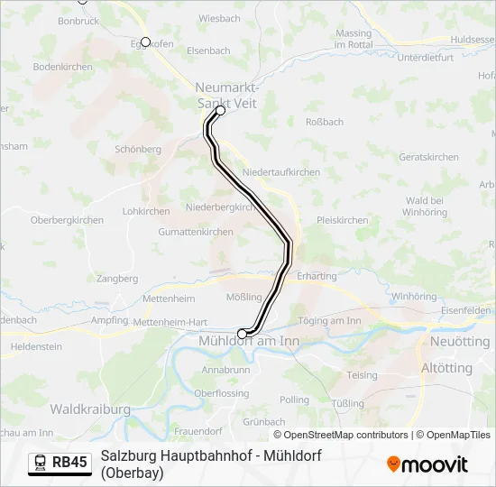 Поезд RB45: карта маршрута