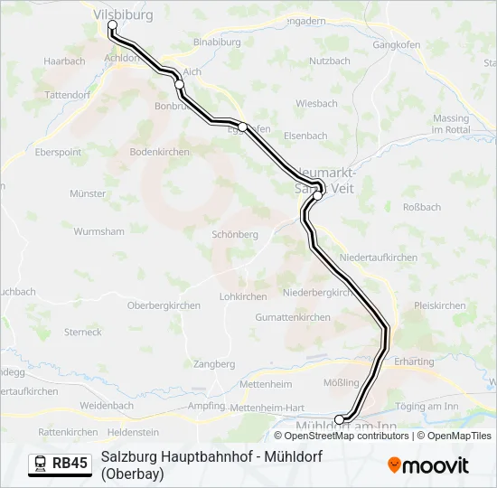 Поезд RB45: карта маршрута