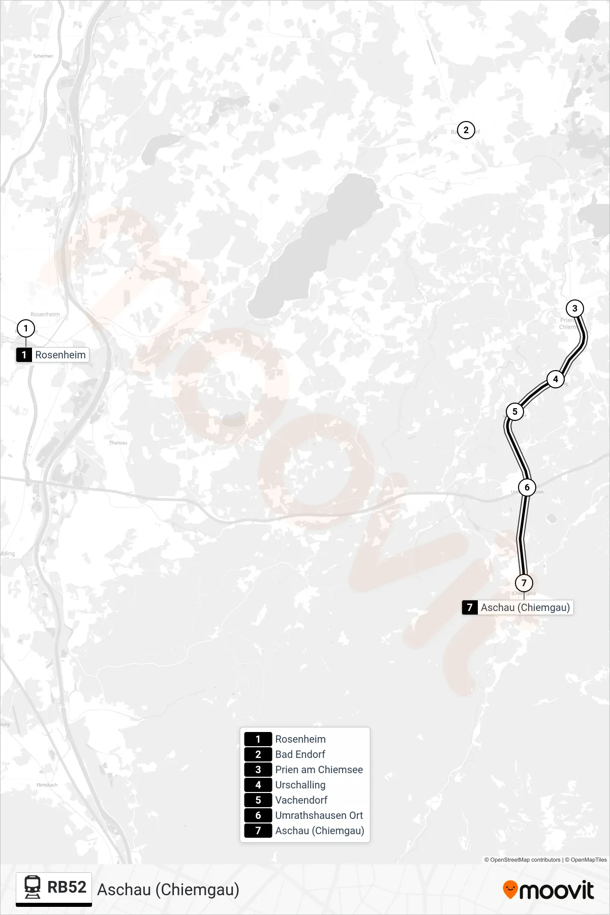 Linie RB52 (Bahn) Richtung Aschau (Chiemgau): Route und Haltestellen auf der Karte