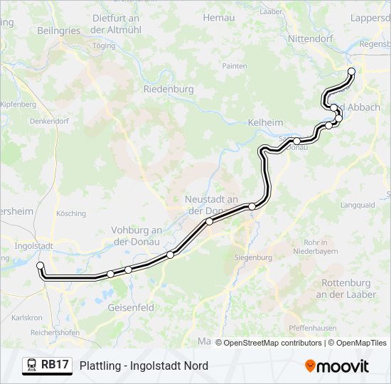 Поезд RB17: карта маршрута