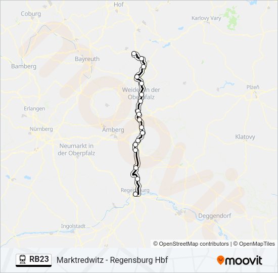 Поезд RB23: карта маршрута