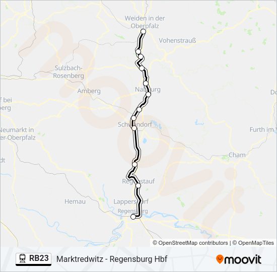Поезд RB23: карта маршрута