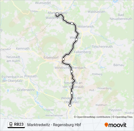 Поезд RB23: карта маршрута