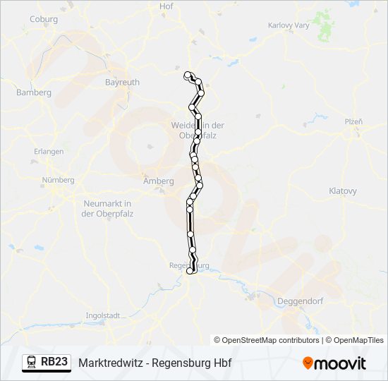 Поезд RB23: карта маршрута