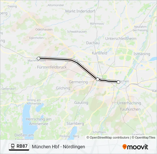 Поезд RB87: карта маршрута