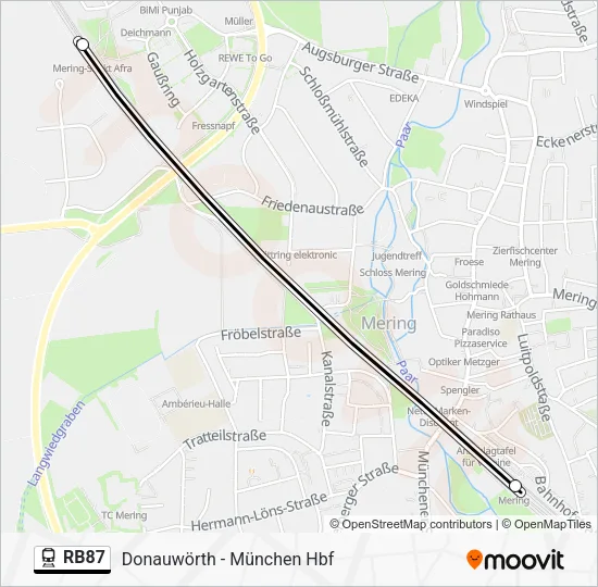 Поезд RB87: карта маршрута