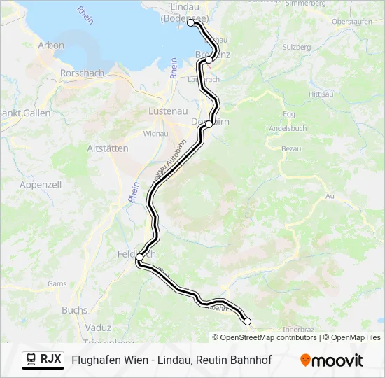 Поезд RJX: карта маршрута