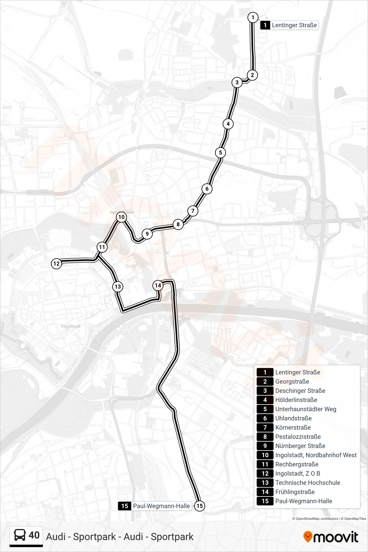 40 bus Line (Zob P-Wegmann-Halle) route and stops on a map