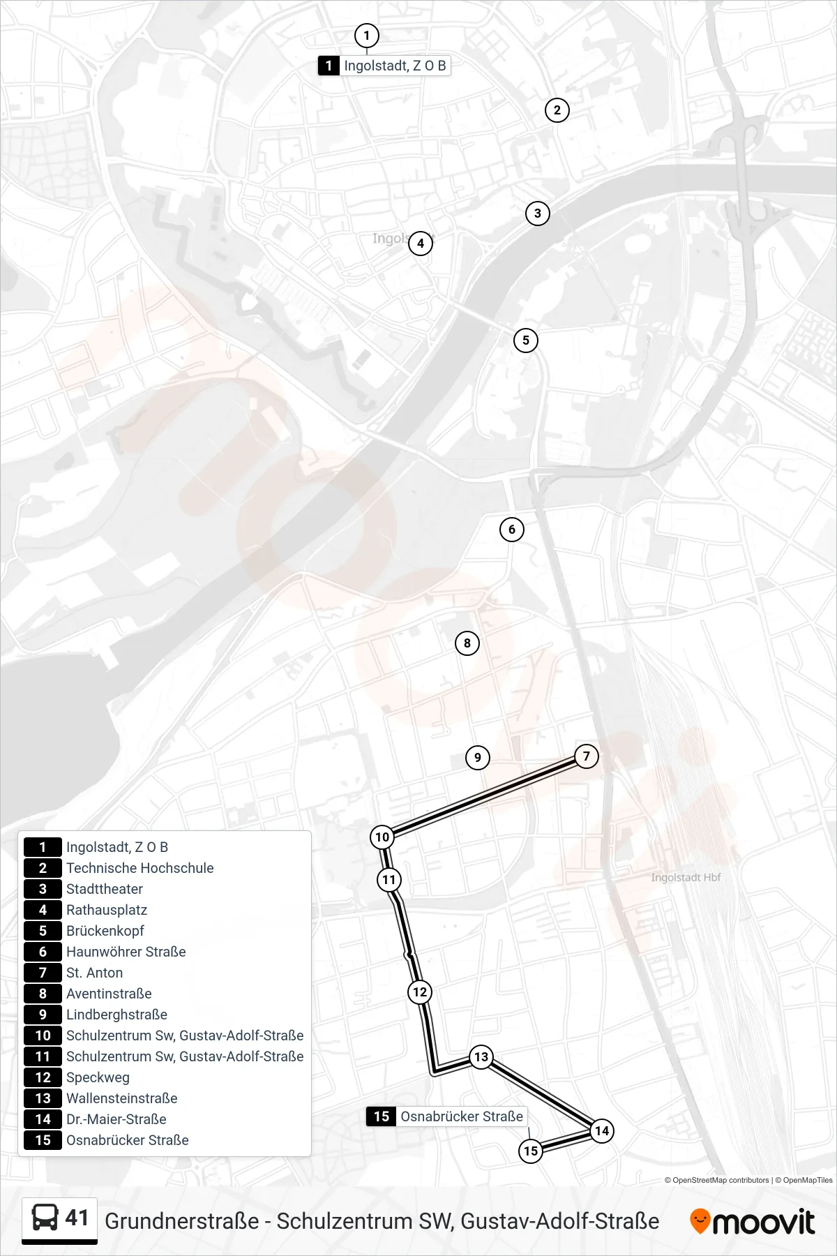41 bus Line (Wallensteinstr) route and stops on a map