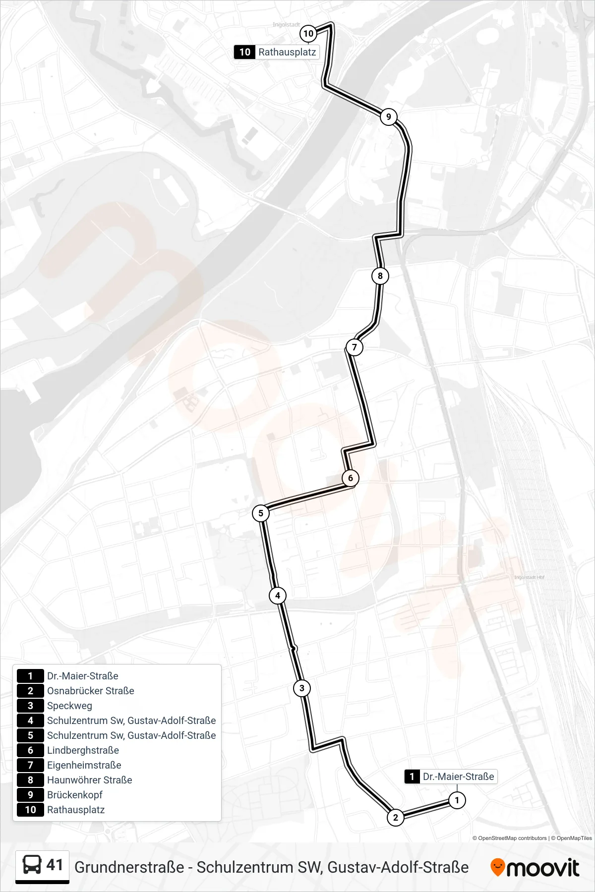 41 bus Line (Rathausplatz) route and stops on a map