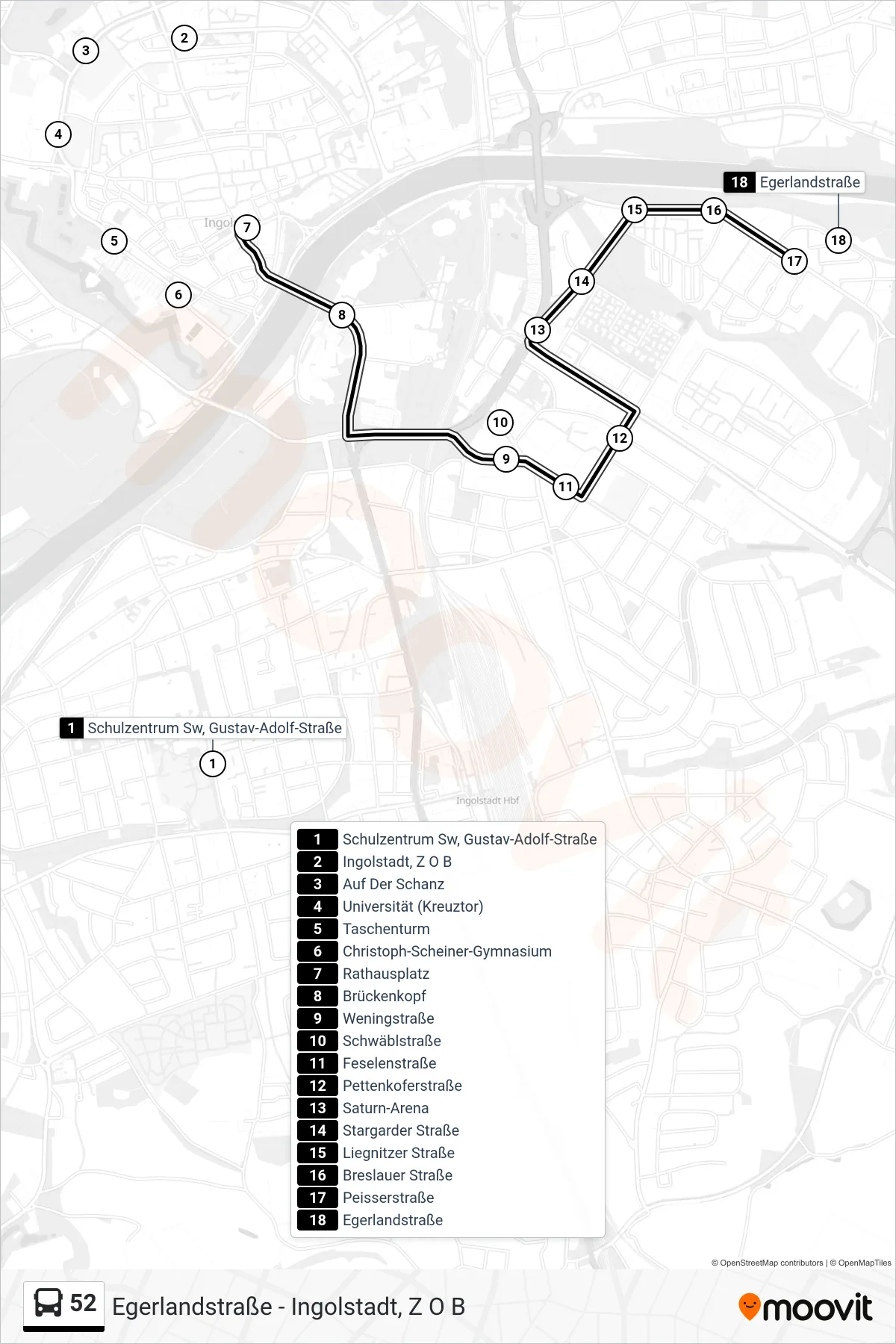 Linie 52 (Bus) Richtung St. Monika: Route und Haltestellen auf der Karte