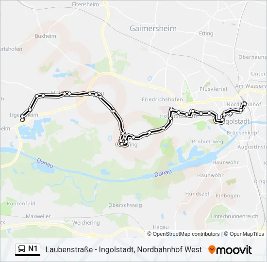N1 Bus Line Map