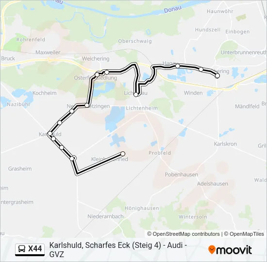 Автобус X44: карта маршрута