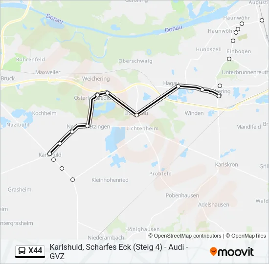 Автобус X44: карта маршрута