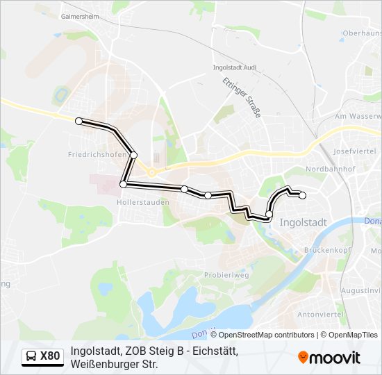 Автобус X80: карта маршрута